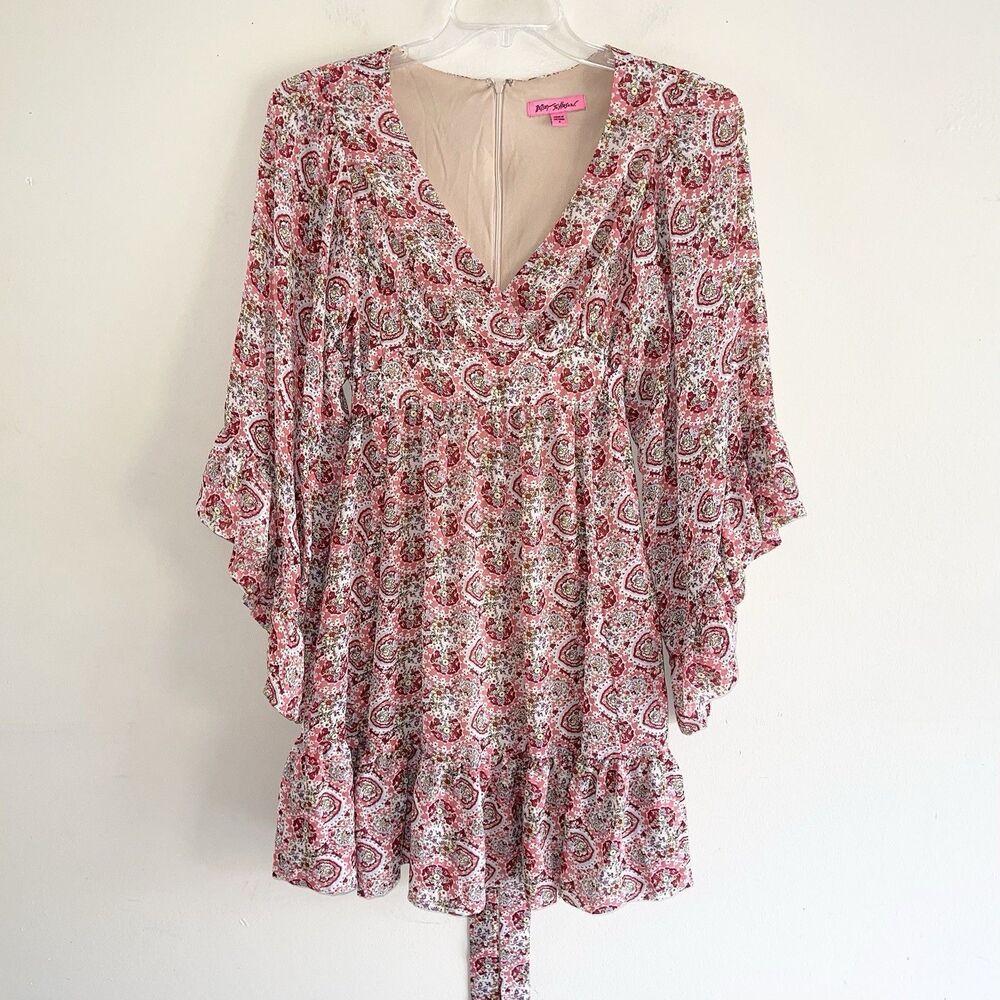 Betsy Johnson Cute Boho Dress Colorful Paisley Ruffles Size 8 Fit Flare Flowy